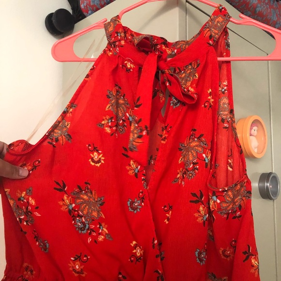 Lily star plus size halter red floral romper 2X - Picture 4 of 4